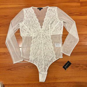 NWT INC Intimates Lingerie Lace Bodysuit Bridal White Long Sleeve Size XLarge